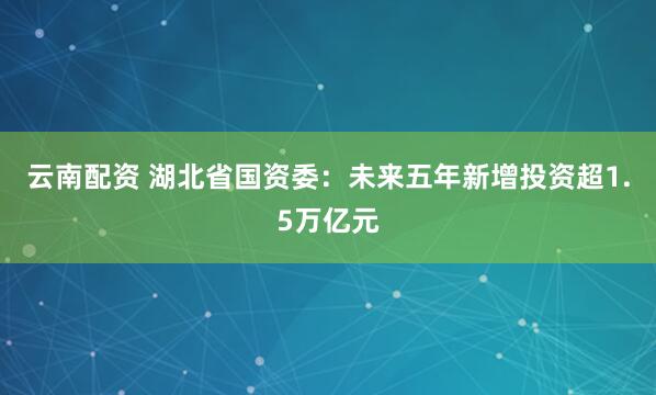 云南配资 湖北省国资委:未来五年新增投资超1.5万亿元